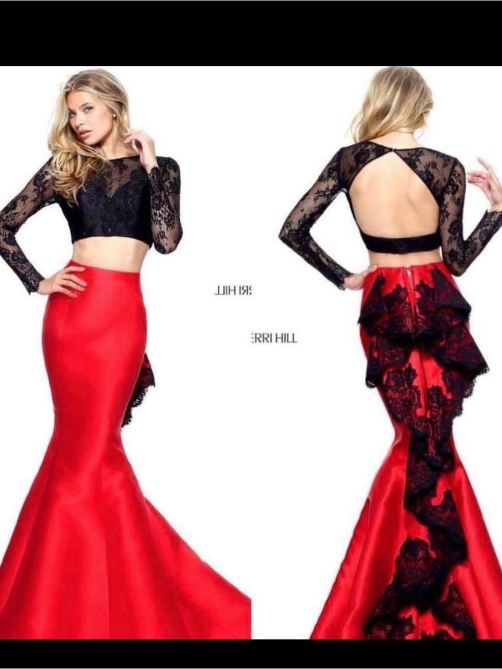 Sherri Hill Red and Black Two-Piece Mermaid Gown